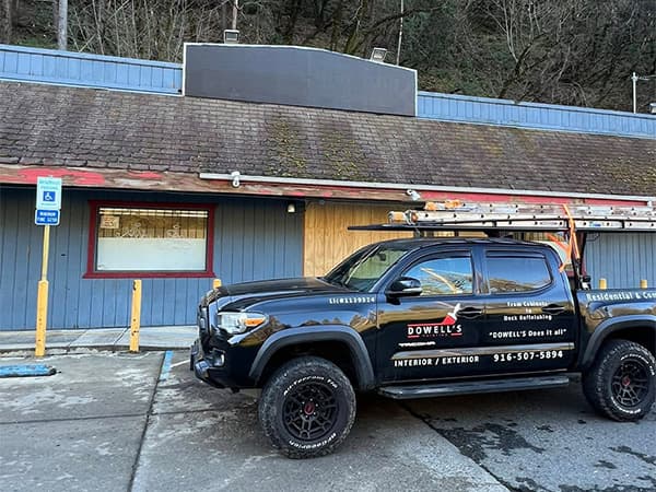 Epocy Floor Coatings by Dowell's Painting commercial project in El Dorado County CA Dowell's Painting truck parked at commercial painting project site